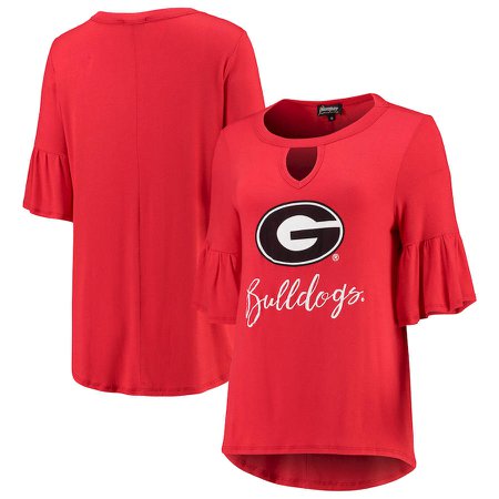 Georgia Bulldogs Women's Ruffle and Ready Keyhole Tri-Blend 3/4-Sleeve Top – Red