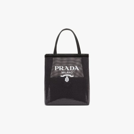 Black Small sequined mesh tote bag | Prada