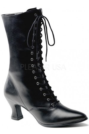 Black Victorian Granny Low Heeled Ankle Boot