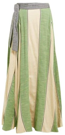 Sangria Striped Cotton Wrap Skirt - Womens - Green