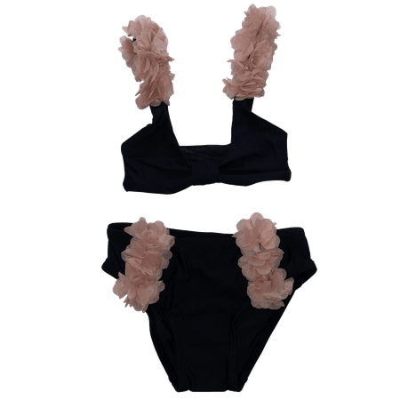 PilyQ Black With Pink Petals 2 Piece Bikini