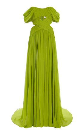 Pleated Silk-Chiffon Off-The-Shoulder Gown By Pamella Roland | Moda Operandi