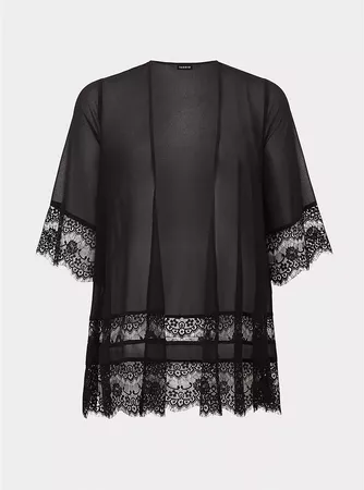 Black Chiffon Lace Shirttail Kimono | Torrid