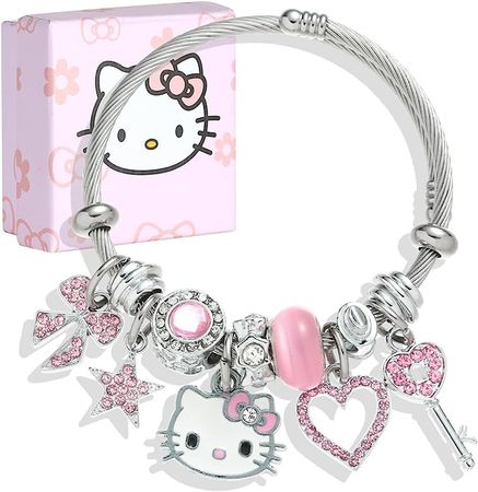 Amazon.com: Kueeger Kawaii Hello Kitty Cuff Bangle Bracelets for Women Girls, Adjustable Stainless Steel Hello Kitty Charm Bracelet with Cute KT Box,Sanrio KT Accessories for Girlfriend BFF Jewelry Gifts(Pink) : Clothing, Shoes & Jewelry