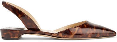 Rhea Printed Patent-leather Point-toe Flats - Dark brown
