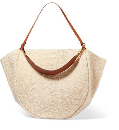 Mia Large Shearling And Leather Tote - Beige