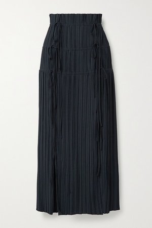 Tie-detailed Plisse-crepe Maxi Skirt - Midnight blue