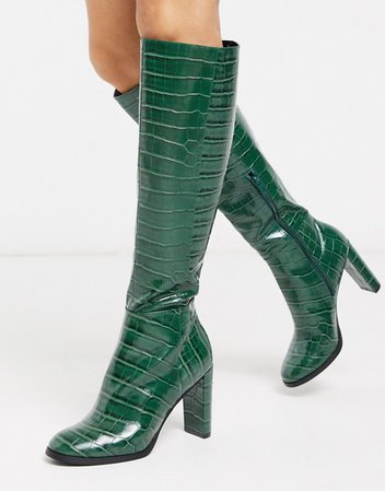 ASOS DESIGN Cooper knee high boots in green croc | ASOS