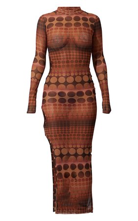Brown Ombre Dot Print Mesh Long Sleeve Waist Cut Out Maxi Dress - Maxi Dresses - Dresses - Women's Clothing | PrettyLittleThing USA