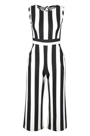Petite Monochrome High Neck Striped Jumpsuit | Boohoo