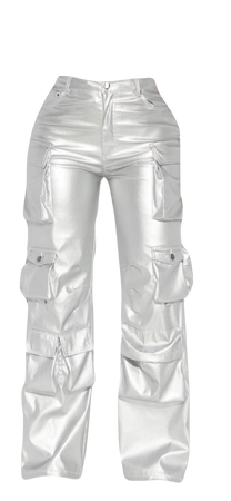 Fashionnova Faux Leather Silver Cargo Pants