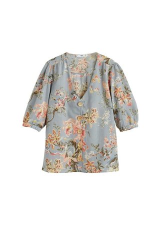 MANGO Floral linen-blend blouse