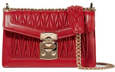 Matelassé Leather Shoulder Bag - Red