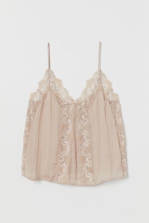 Camisole Top with Lace - Light beige - Ladies | H&M US