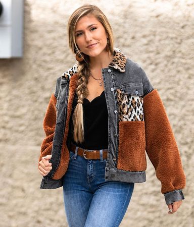 Oli & Hali Fleece Color Block Denim Jacket - Women's Coats/Jackets in Leopard | Buckle