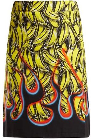 Banana And Flame Print Wrap Cotton Skirt - Womens - Yellow Print
