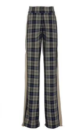 Racing Striped Vintage Plaid-Ribboned Crepe Pants