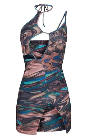 Green Swirl Cut Out Strappy Halterneck Bodycon Dress | PrettyLittleThing USA