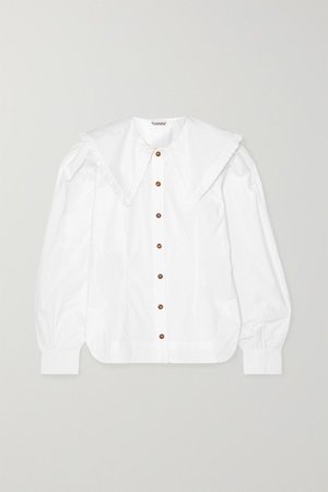 GANNI | Ruffle-trimmed cotton-poplin blouse | NET-A-PORTER.COM