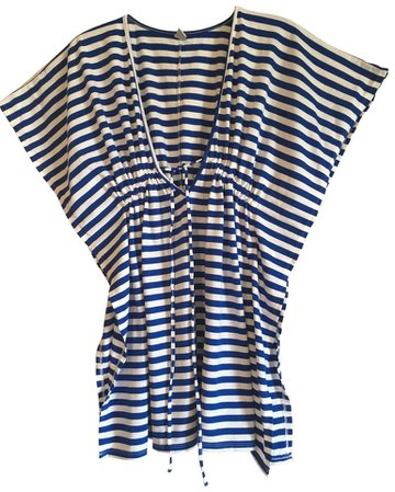 Navy blue and white striped cover up