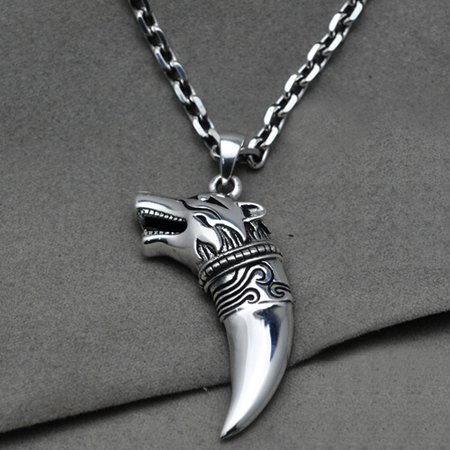 Men's Sterling Silver Wolf Head Pendant Necklace With Sterling Silver Anchor Link Chain 18"-28"