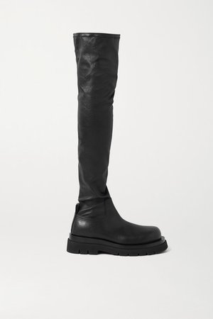 Rubber-trimmed Leather Over-the-knee Boots - Black