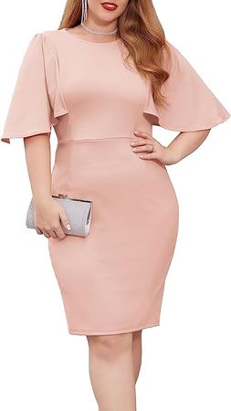 GRACE KARIN Women 3/4 Ruffle Sleeve Slim Fit Business Pencil Dress at Amazon Women’s Clothing store