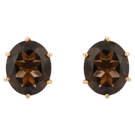 VR Jewels 6.64 Carat Smoky Quartz Stud Earrings