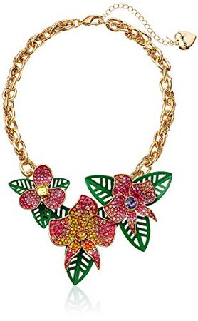 Betsey Johnson "Tropical Punch" Tropical Pave Flower Necklace: Jewelry