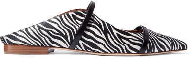 by Roy Luwolt - Maureen Leather-trimmed Zebra-print Satin Point-toe Flats - Zebra print