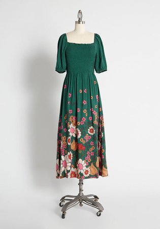 Princess Highway Bohemian Valley Midi Dress in Green Floral | ModCloth