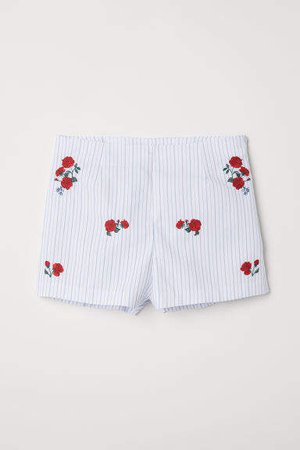 Shorts with Embroidery - White