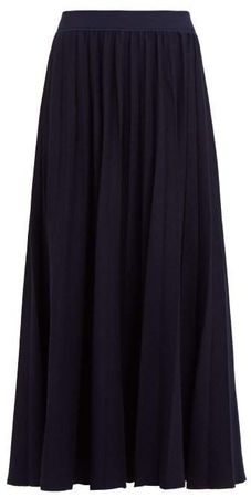 Mitford Pleated Wool Blend Midi Skirt - Womens - Navy