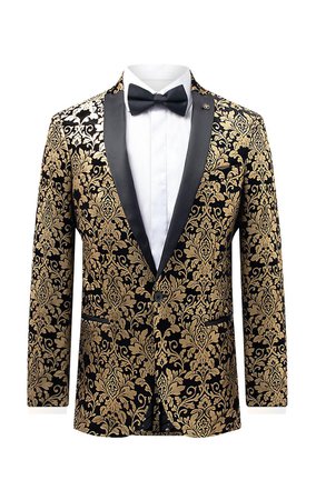 Fruugo Twisted Tailor mens zwart Tuxedo jas skinny fit gouden bloemen Jacquard contrast revers €189.00 EUR