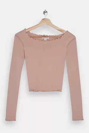 Taupe Long Sleeve Lettuce Top | Topshop