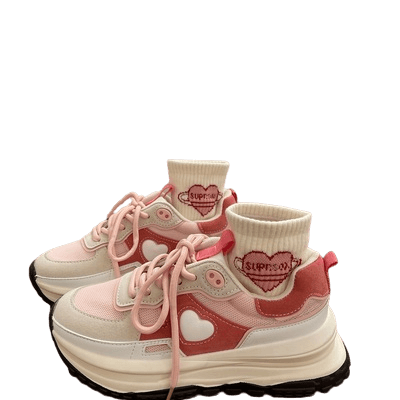cute whire red heart sneaker