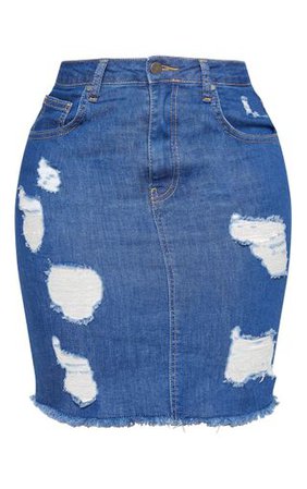 Shape Bright Blue High Waist Distressed Denim Skirt - Denim Skirts - Skirts - Clothing | PrettyLittleThing