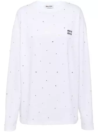 Miu Miu Diamante long-sleeved T-shirt - Farfetch
