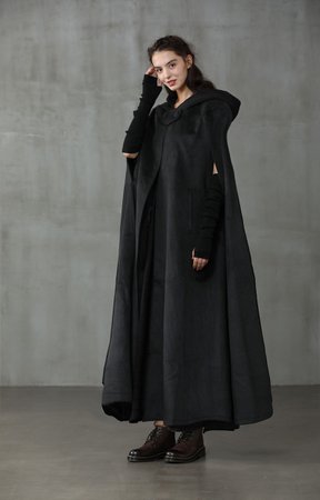 Linennaive Cloak Maxi Hooded Wool Coat Cloak 100% Cashmere | Etsy UK