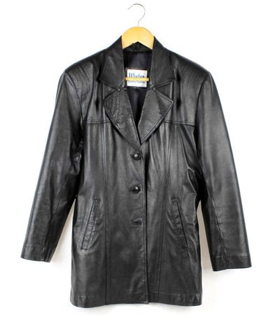 Vintage 90s Leather Jacket Black Soft Genuine Leather