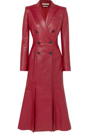 Alexander McQueen | Double-breasted pleated leather coat | NET-A-PORTER.COM