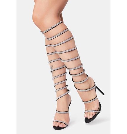 Rhinestone Spiral Wrap Sandal Heels