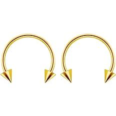 Amazon.com: 2pc 16g Surgical Stainless Steel Gold Horseshoe Hoop 4mm Spike Circular Barbells Earrings Cartilage Helix Septum Nose Lip Rings - 12mm : Clothing, Shoes & Jewelry