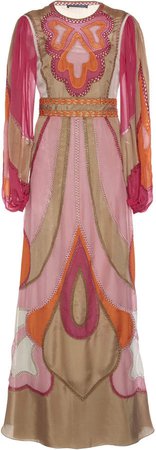 Alberta Ferretti Chiffon Patchwork Gown Size: 36