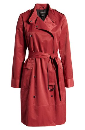 Halogen® Patch Pocket Trench Coat red