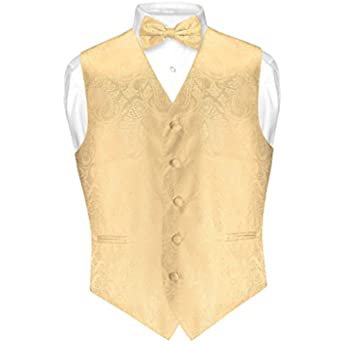Men's Paisley Design Dress Vest & Bow Tie GOLD Color BOWTie Set sz XS at Amazon Men’s Clothing store: Business Suit Vests