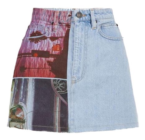 printed denim skirt