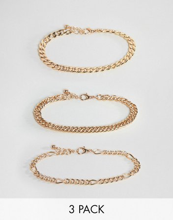 ASOS DESIGN vintage style bracelet chain pack in gold tone | ASOS
