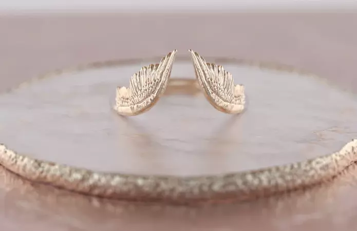 Angel Wing Ring, Celestial Ring, Bird Wing Ring, Feathers Ring, Plume Ring, V Wedding Band, Gold Wing Ring - Etsy