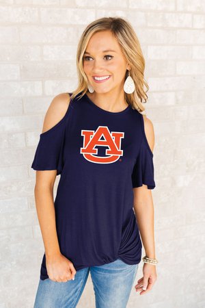 Auburn Tigers "Get Twisted" Cold Shoulder Twist Top – Gameday Couture